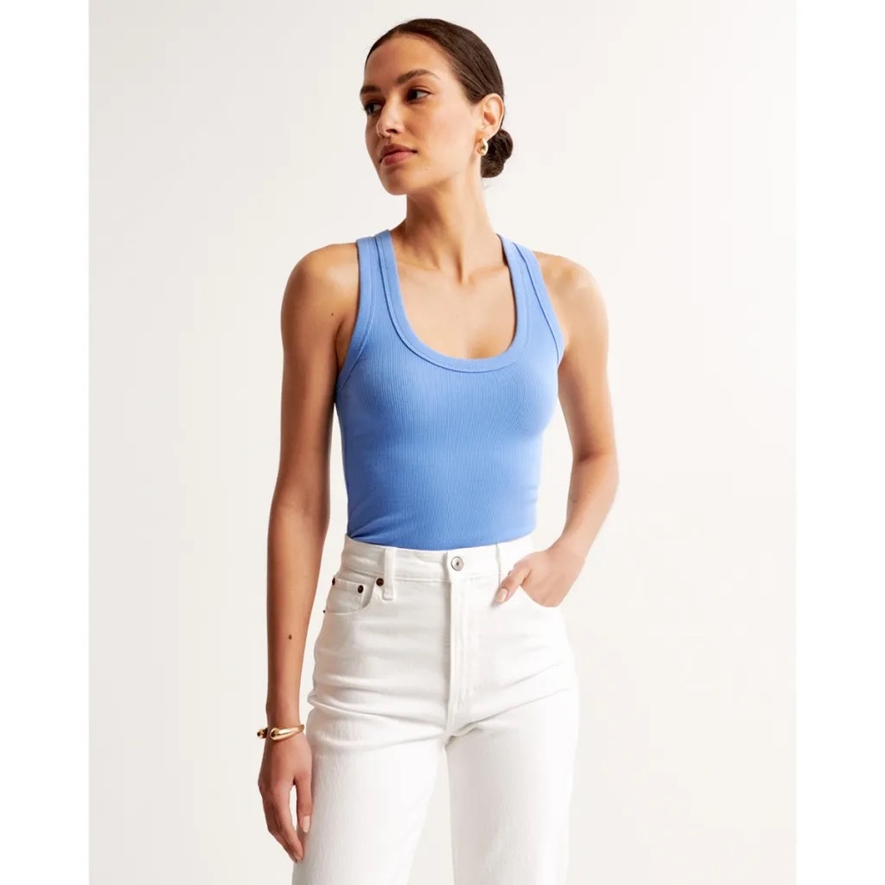 Abercrombie & Fitch Ribbed Tank Bodysuit Scoop Neck Blue Size Small Summer Basic